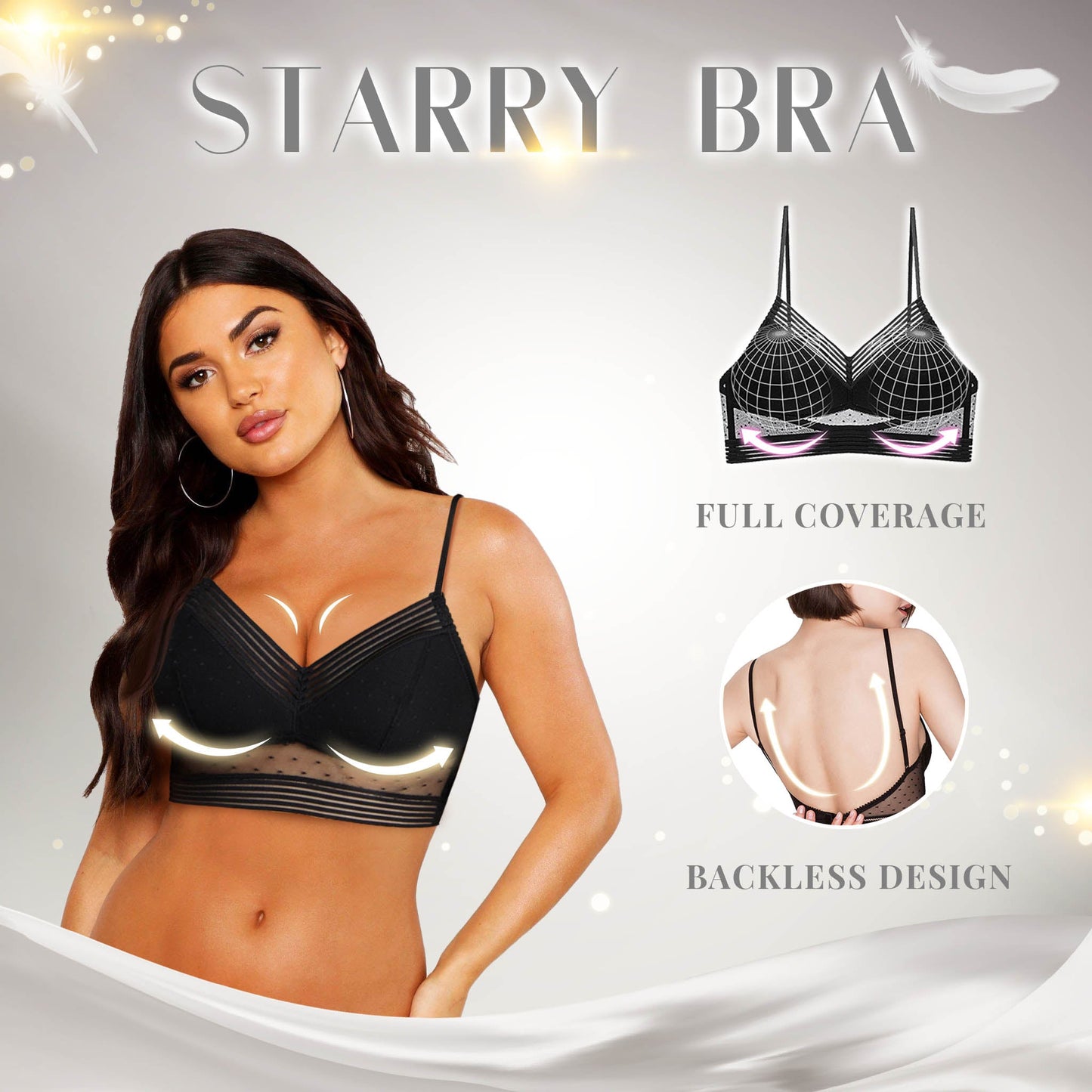 Low Back Wireless Lifting Lace Bra