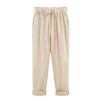 Womens Spring And Autumn New Large Size Cotton And Linen Pants