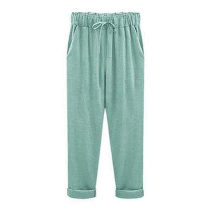 Womens Spring And Autumn New Large Size Cotton And Linen Pants